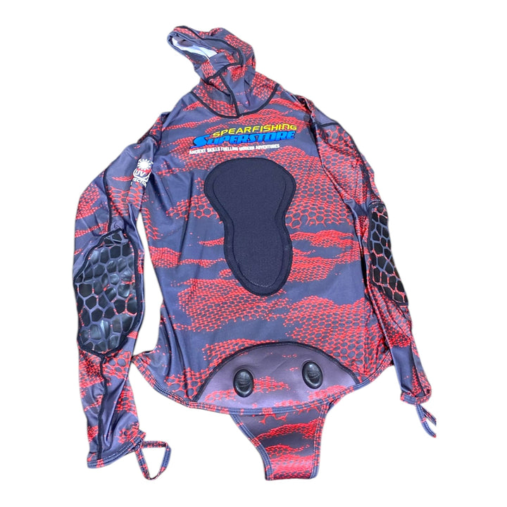 'Spearo DNA' Warm Water Lycra Sun & Stinger Suit 2 Piece Red - Spearfishing Superstore
